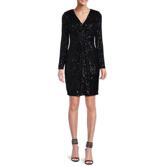 NWT Nanette Lepore Women's V-Neck Long Sleeve Sequin Mini Dress - Picture 1 of 5